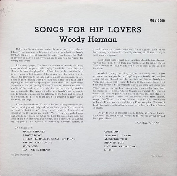 Woody Herman – Songs For Hip Lovers - 1957 MONO US Pressing