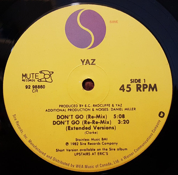 Yaz – Don't Go (Re-Mixes) – 1982 Original VinylPursuit.com