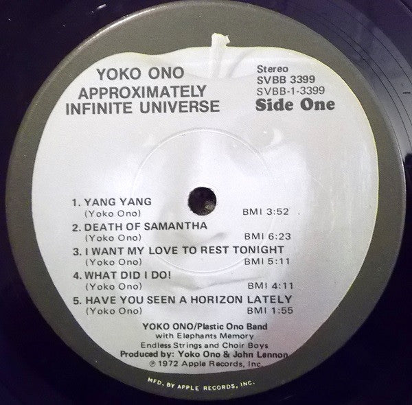 Yoko Ono With The Plastic Ono Band And Elephants Memory – Approximately Infinite Universe - 1973 US Original