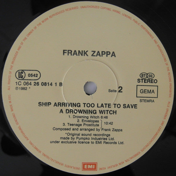 Zappa – Ship Arriving Too Late To Save A Drowning Witch - Remastered EU Pressing