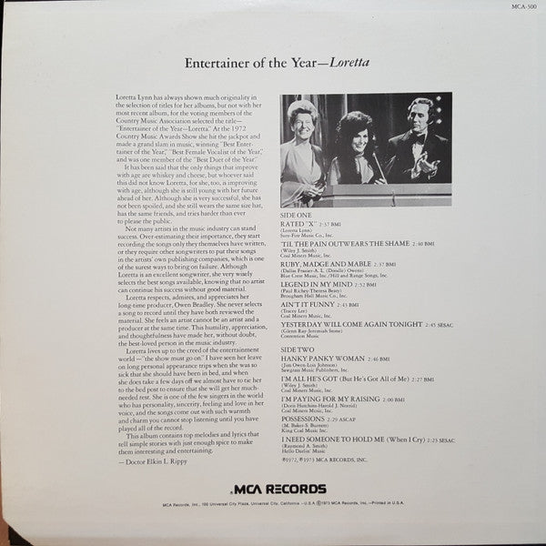 Loretta Lynn – Entertainer of the Year featuring "Rated X" - 1973