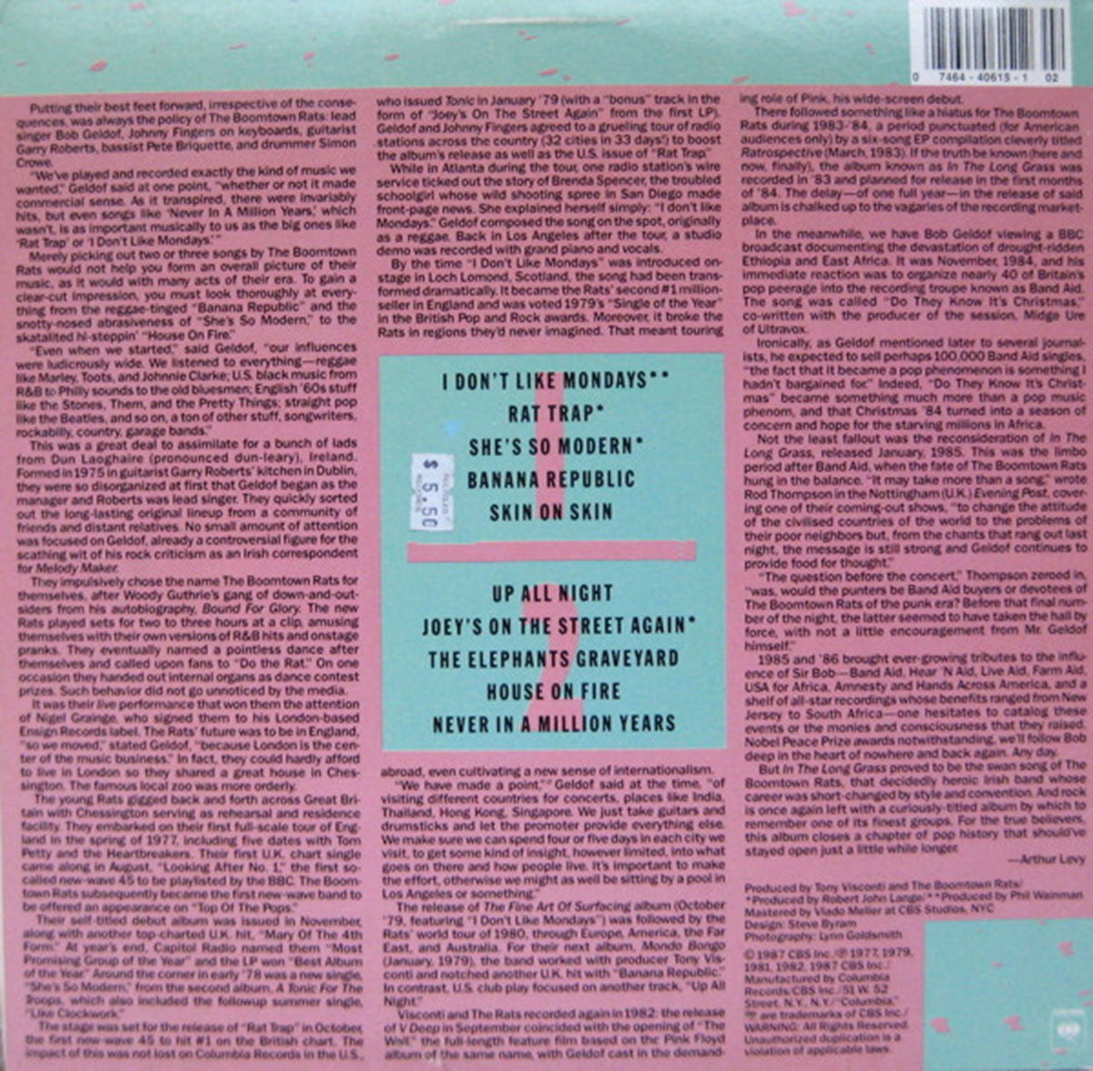 The Boomtown Rats – Greatest Hits - 1987 US Pressing