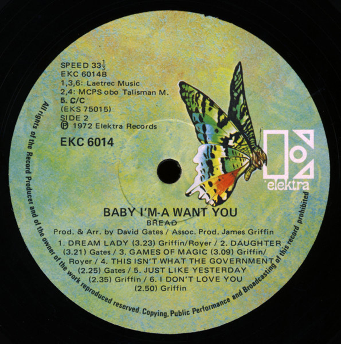 Bread – Baby I'm-A Want You - 1972 South African Pressing