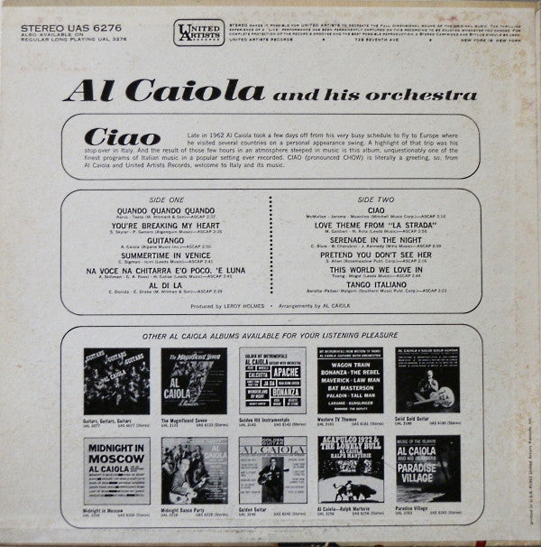 Al Caiola And His Orchestra – Ciao - US Pressing - Rare