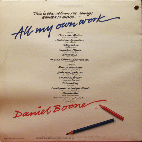 Daniel Boone – All My Own Work - Rare, Sealed