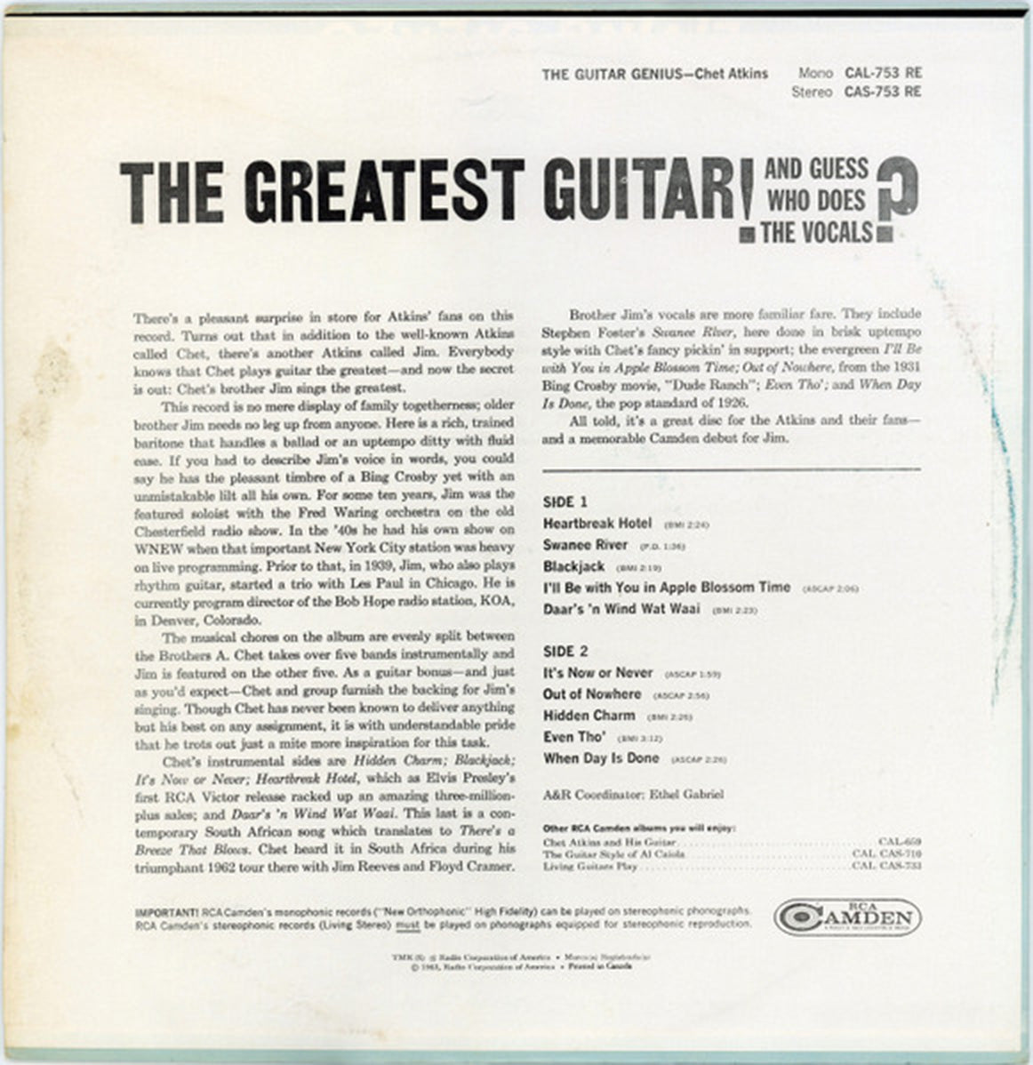 Chet Atkins – The Guitar Genius - 1963 MONO VinylPursuit.com