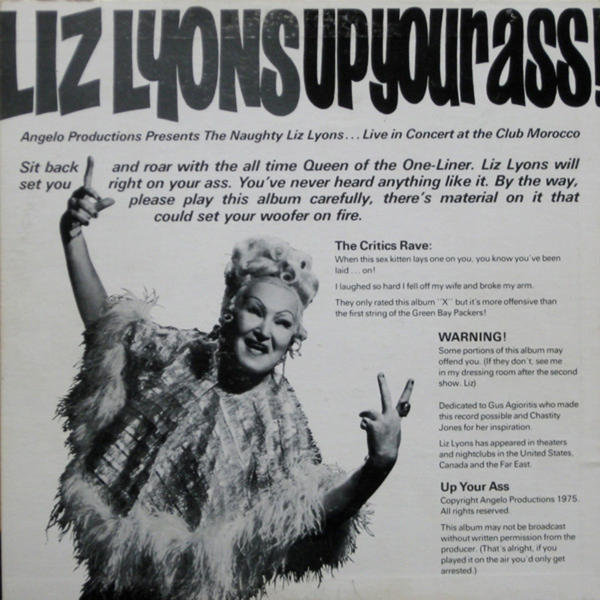 Liz Lyons – Up Your Ass - Live At The Club Morocco - US Pressing