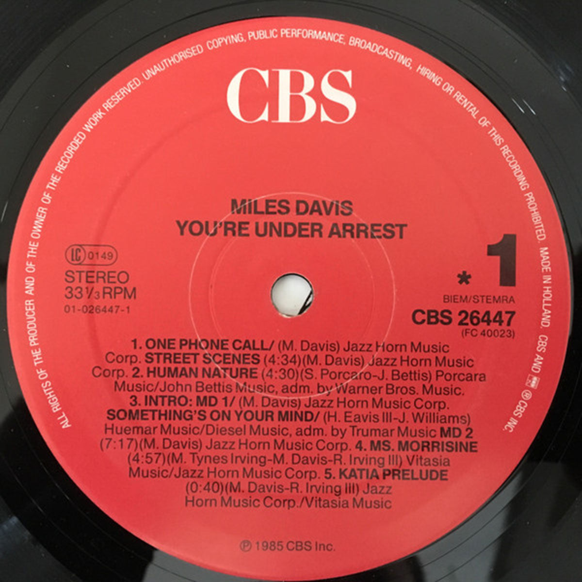Miles Davis – You're Under Arrest - European Pressing