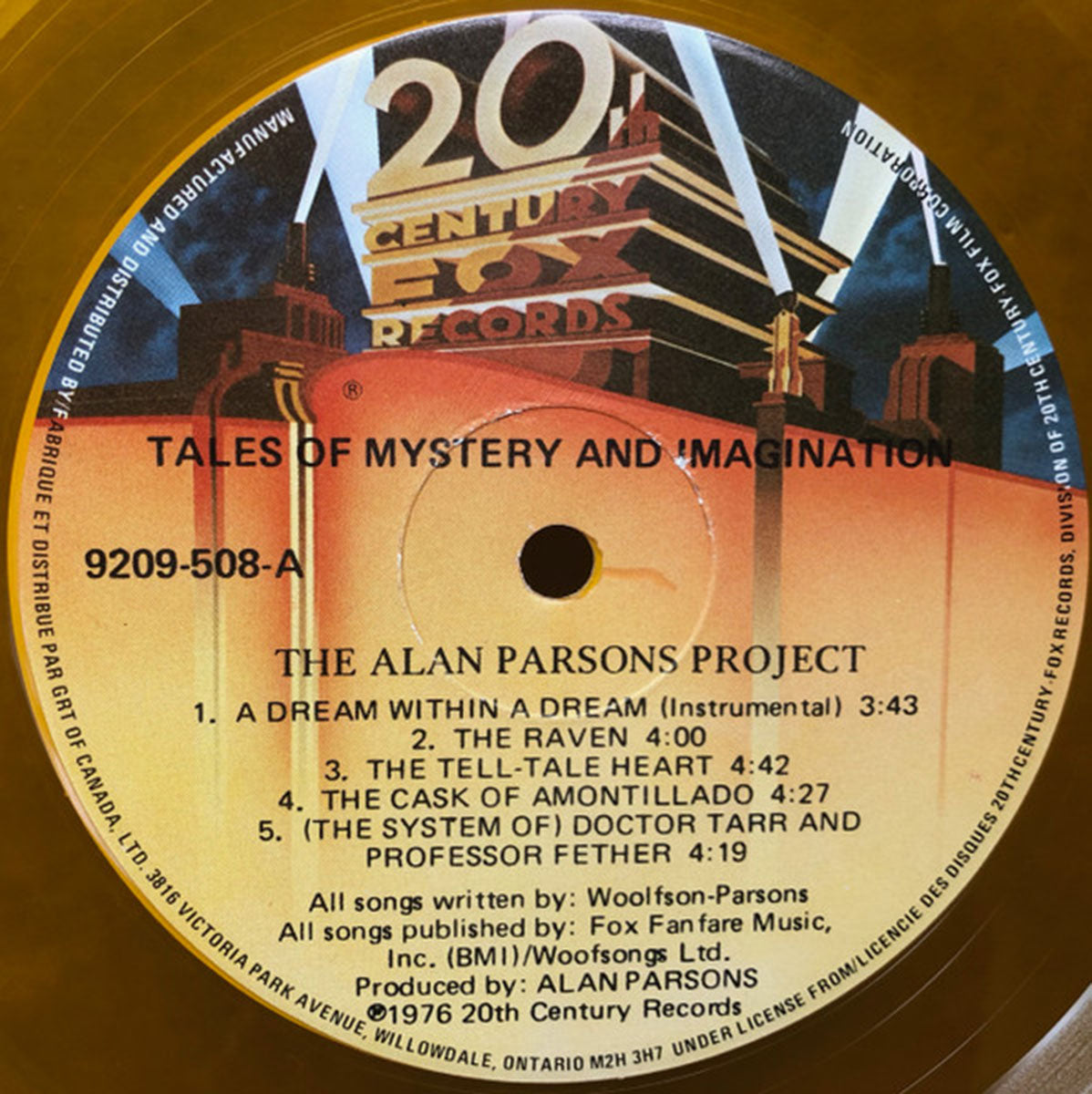 The Alan Parsons Project – Tales Of Mystery & Imagination - GOLD VINYL - Rare