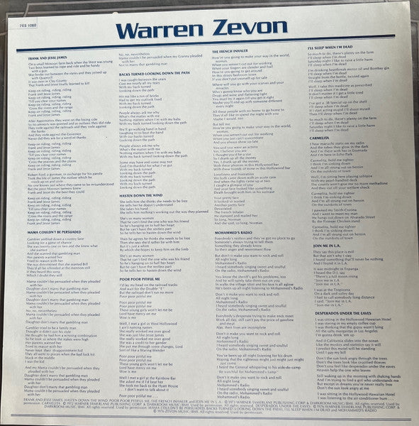 Warren Zevon – Warren Zevon - 1976 VinylPursuit.com