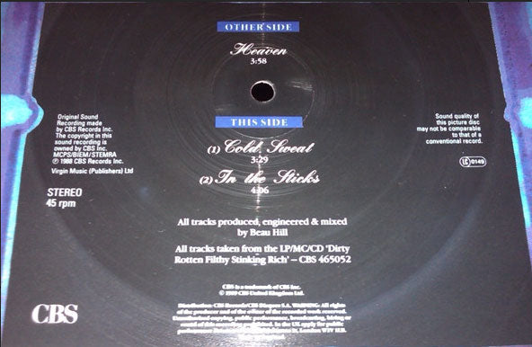 Warrant – Heaven - 1989 UK Picture Disc! VinylPursuit.com