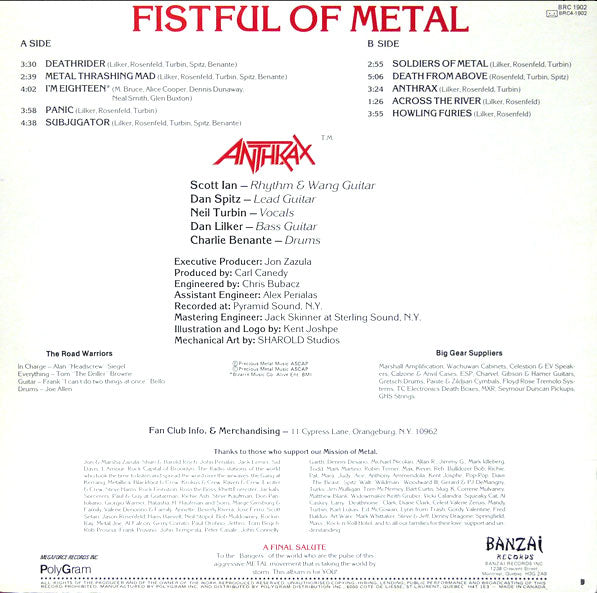 Anthrax – Fistful Of Metal - Rare 1984 Banzai Pressing