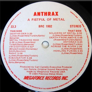 Anthrax – Fistful Of Metal - Rare 1984 Banzai Pressing