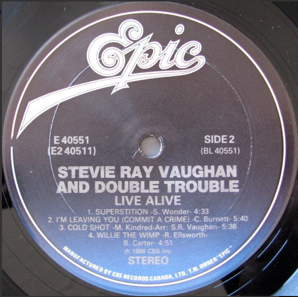 Stevie Ray Vaughan and Double Trouble ‎– Live Alive - 1986 Original