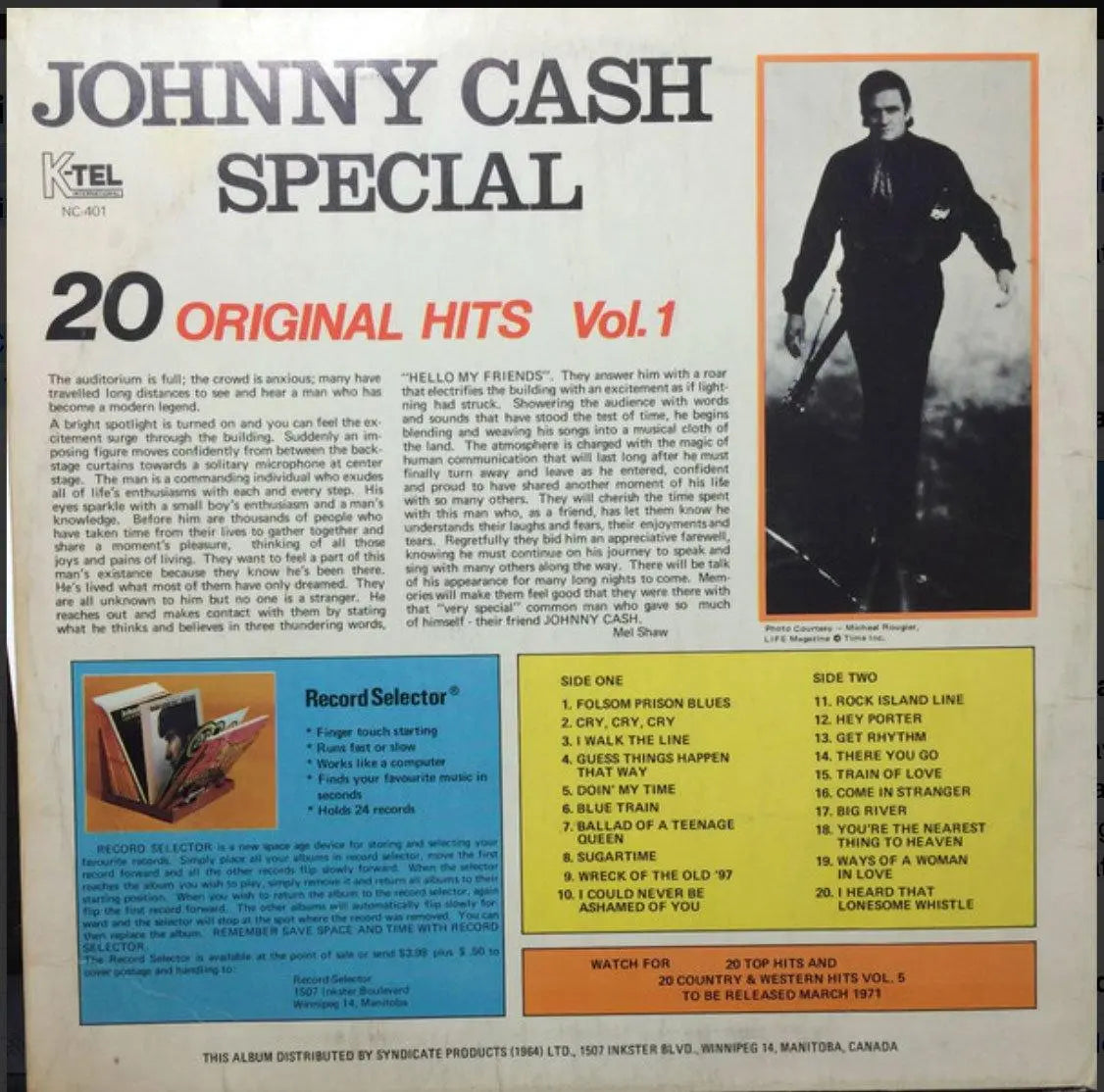 JOHNNY CASH - Special 20 Original Hits Volume 1 - VinylPursuit.com