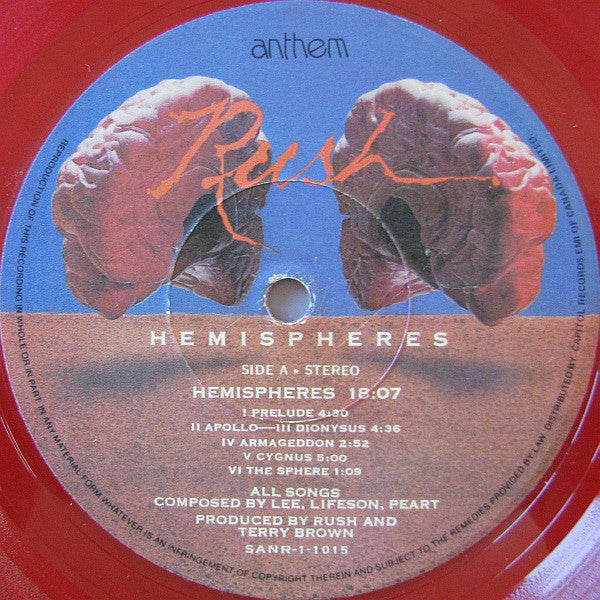 Rush ‎– Hemispheres - RARE - Red Vinyl