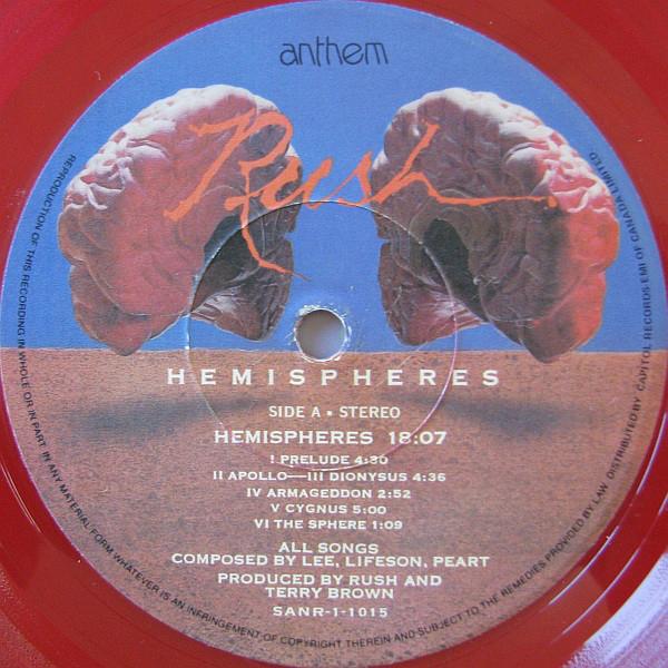 Rush ‎– Hemispheres - RARE - Red Vinyl VinylPursuit.com