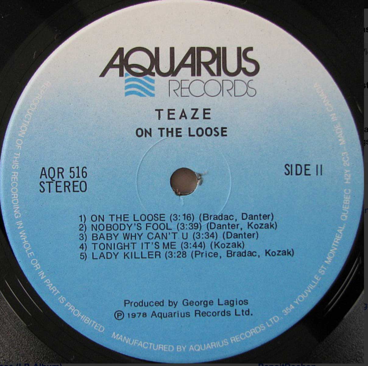 Teaze - On The Loose - 1st Pressing - RARE