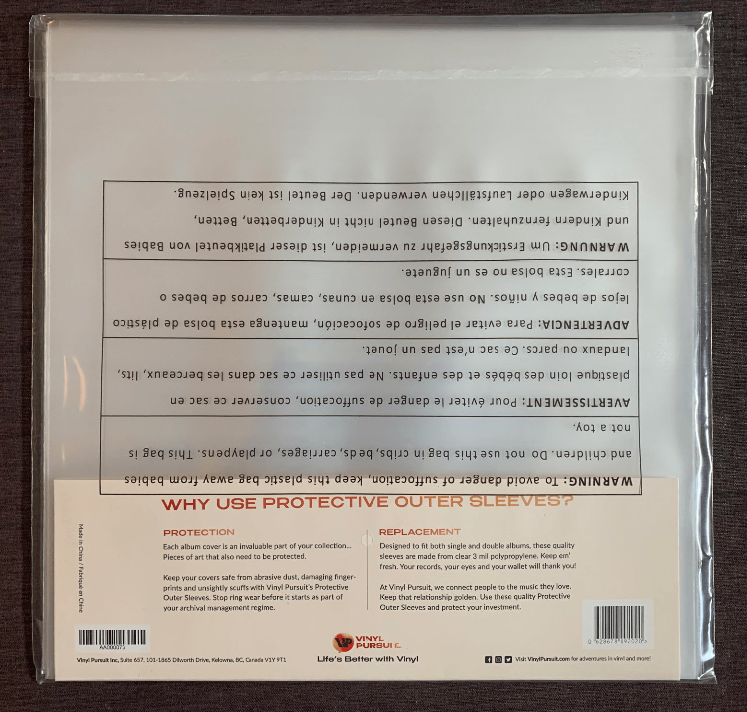 Vinyl record outer sleeve view of back of package of 25