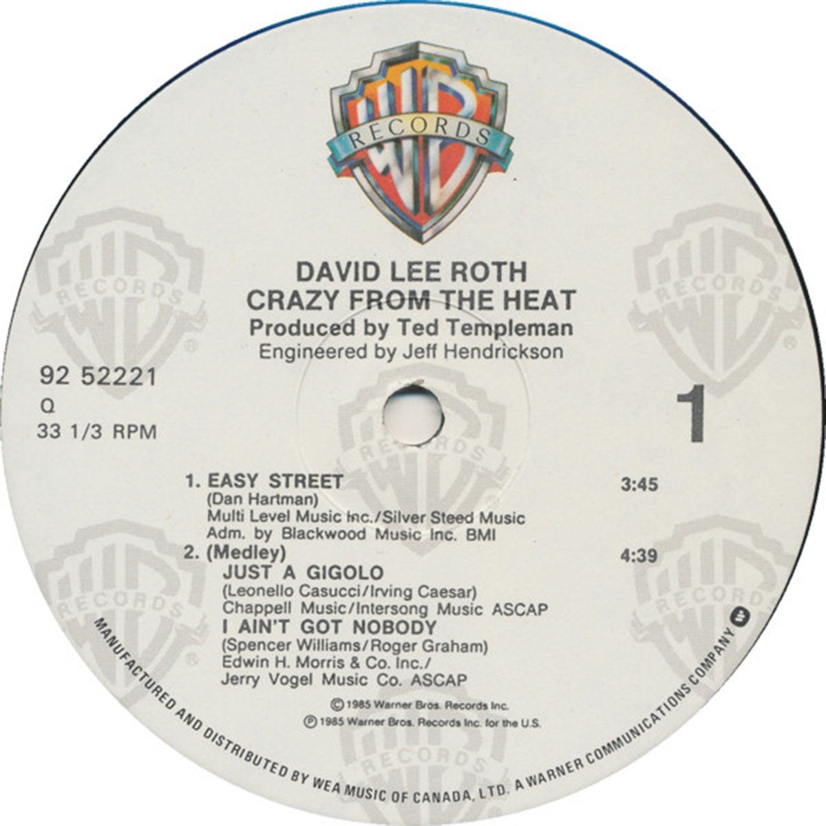 David Lee Roth ‎– Crazy From The Heat - 1985 VinylPursuit.com