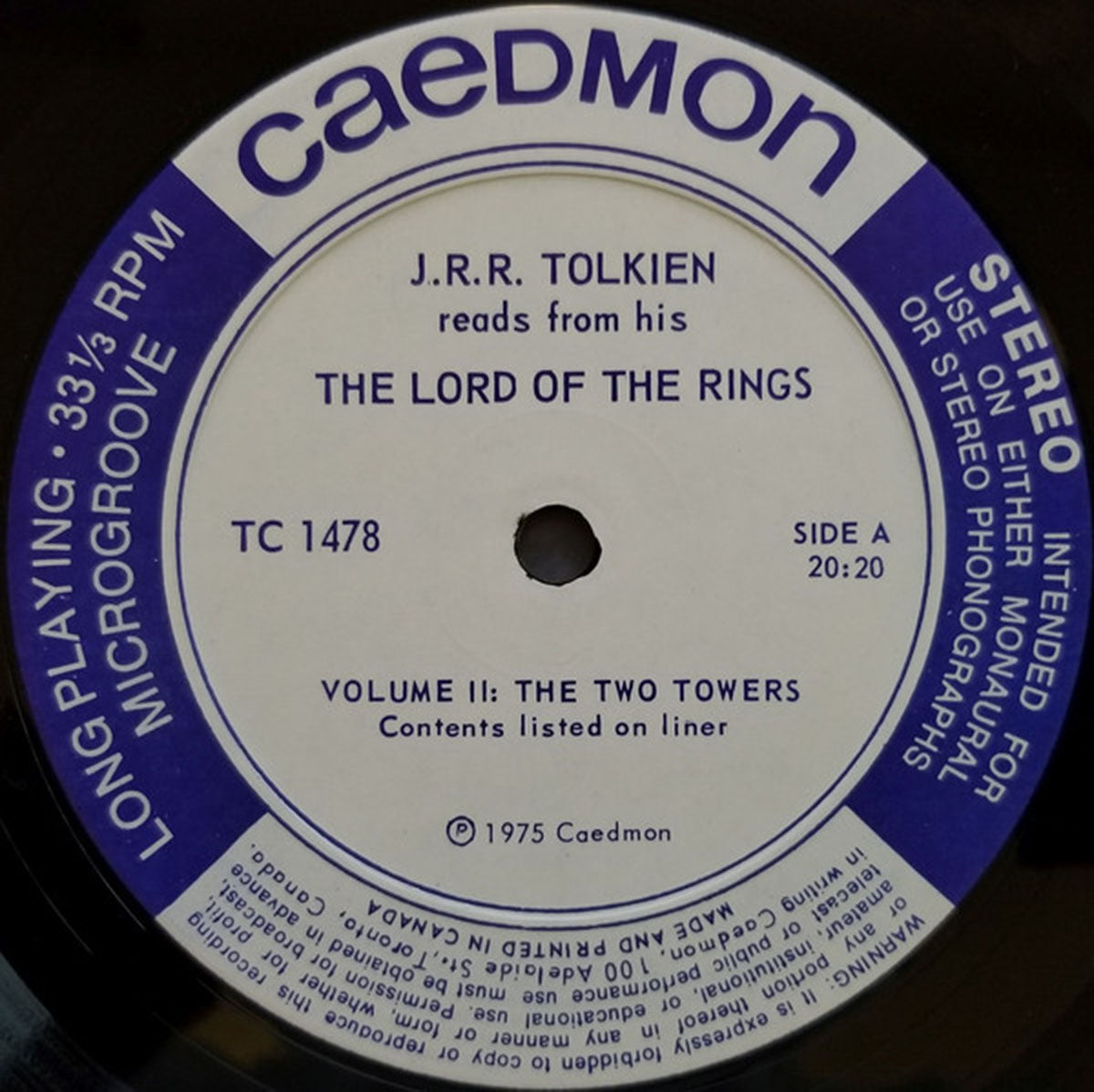 J.R.R. Tolkien ‎– Reads And Sings His The Lord Of The Rings: The Two Towers / The Return Of The King - RARE