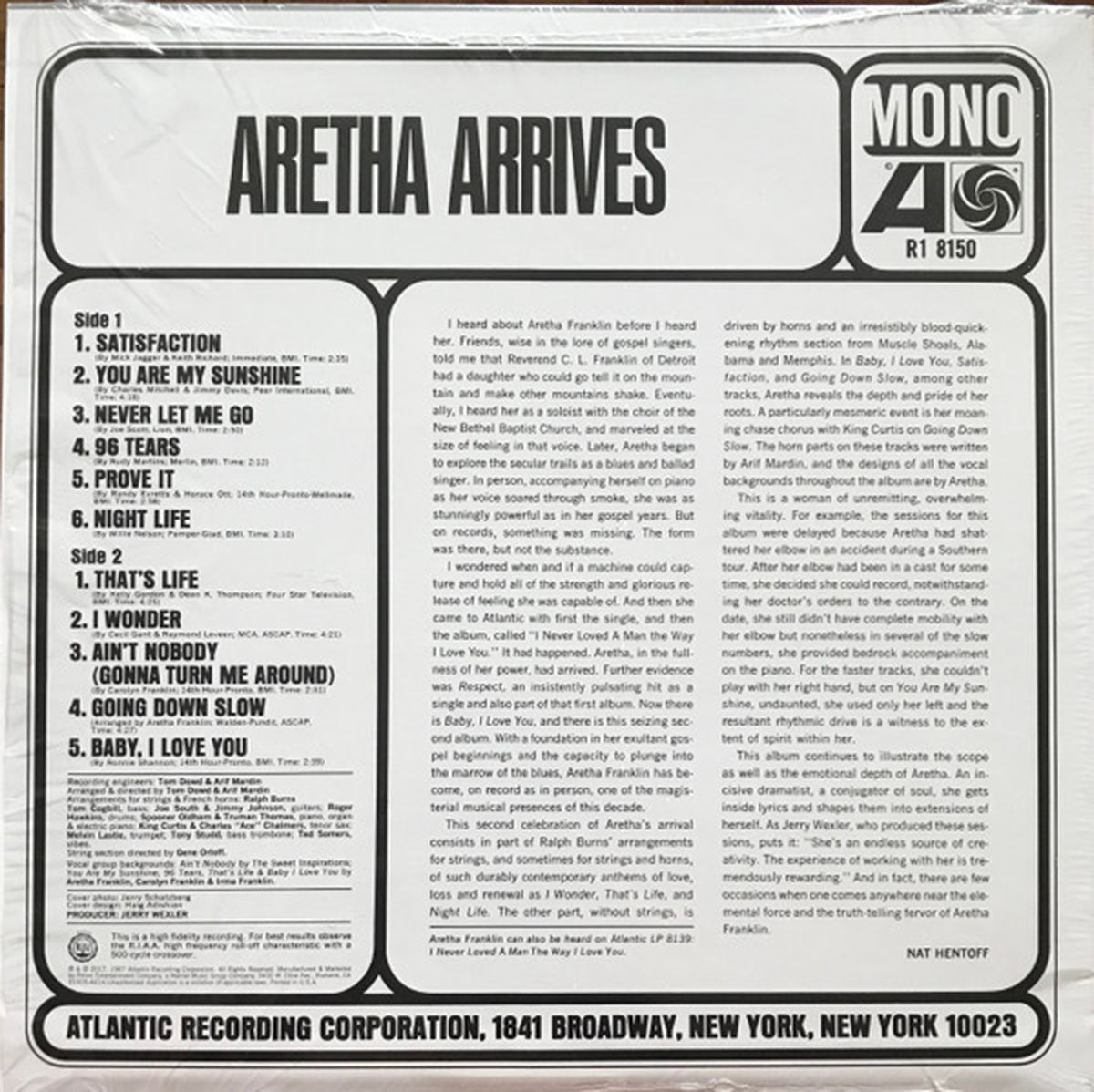Aretha Franklin – Aretha Arrives - MONO US Pressing!