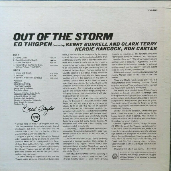 Ed Thigpen – Out Of The Storm - 1966 US Mono, Deep Groove Pressing
