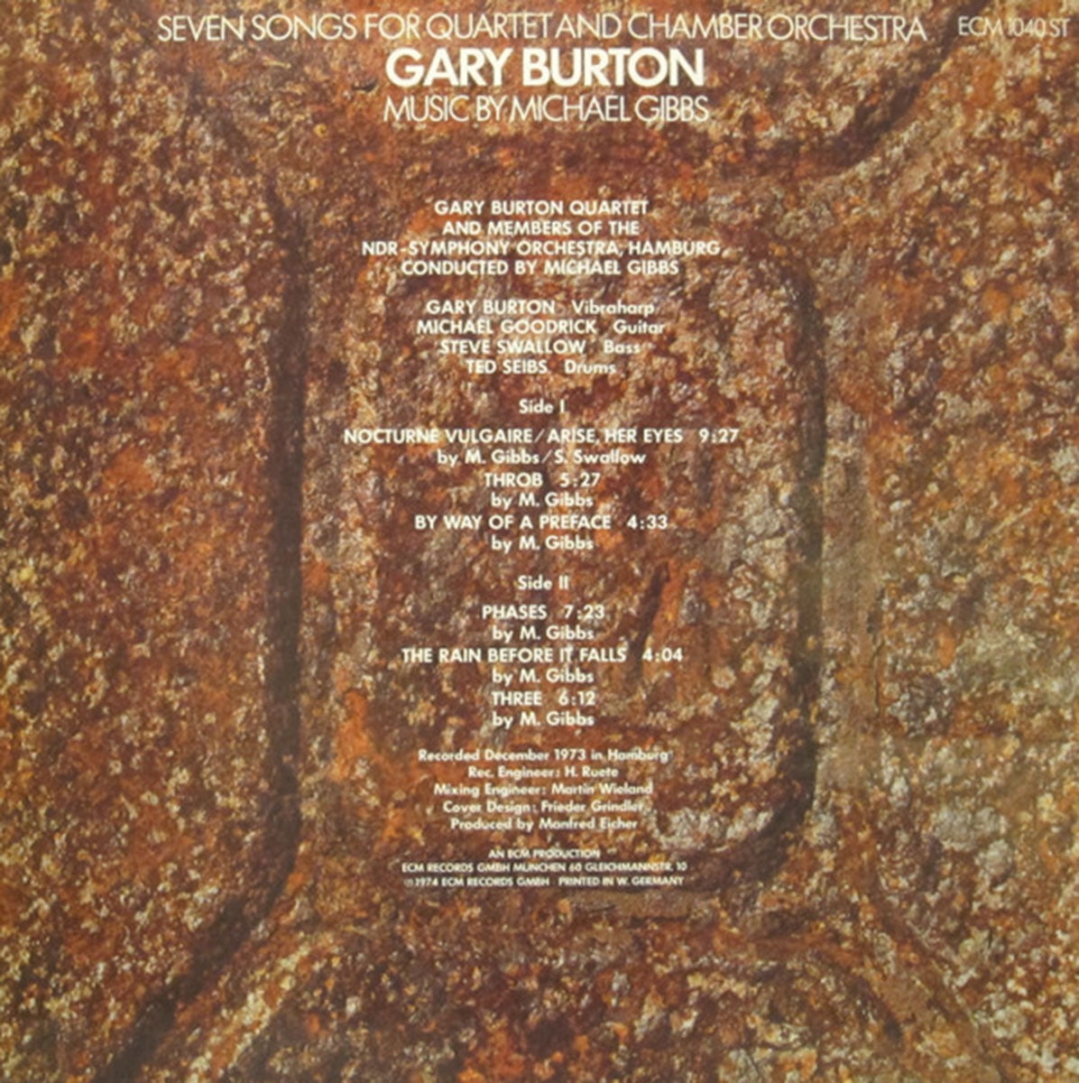 Gary Burton – Seven Songs For Quartet And Chamber Orchestra - German Pressing