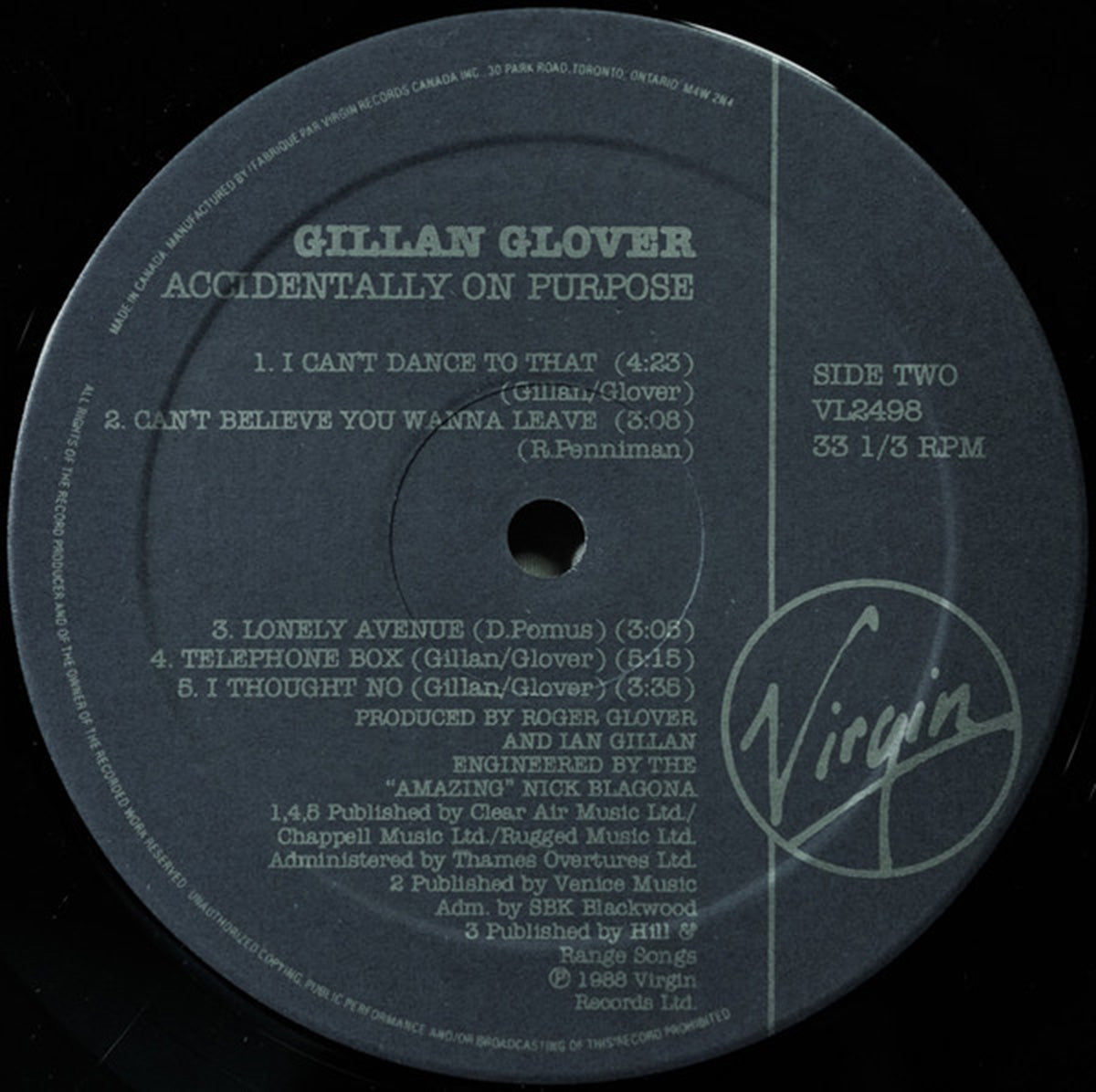 Gillan & Glover – Accidentally On Purpose - 1988