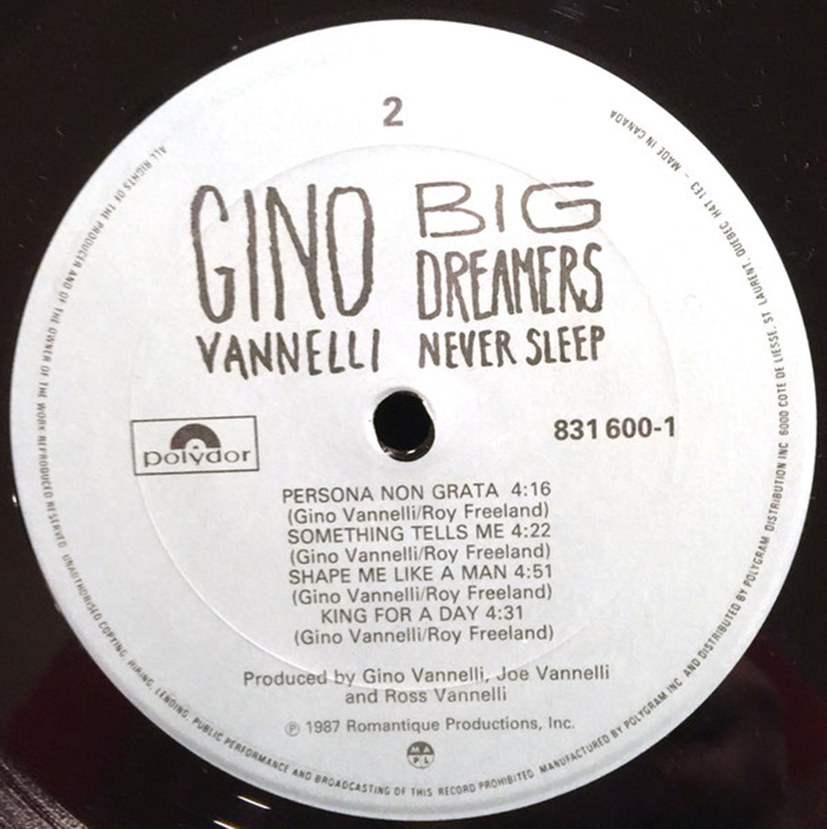 Gino Vannelli – Big Dreamers Never Sleep - 1987