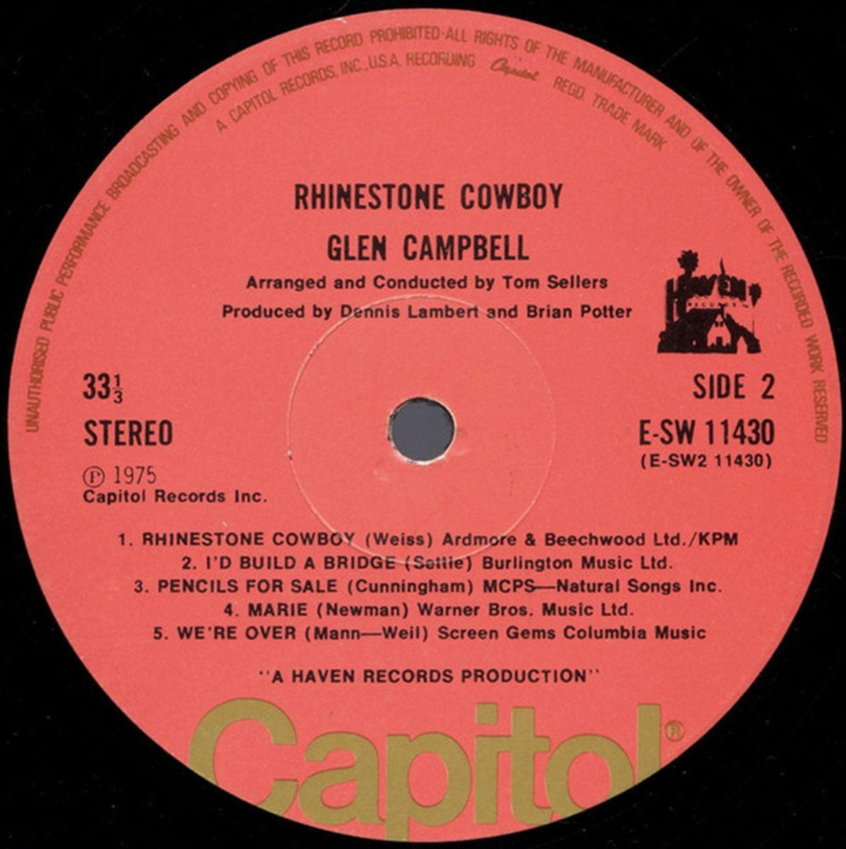 Glen Campbell – Rhinestone Cowboy - UK Pressing
