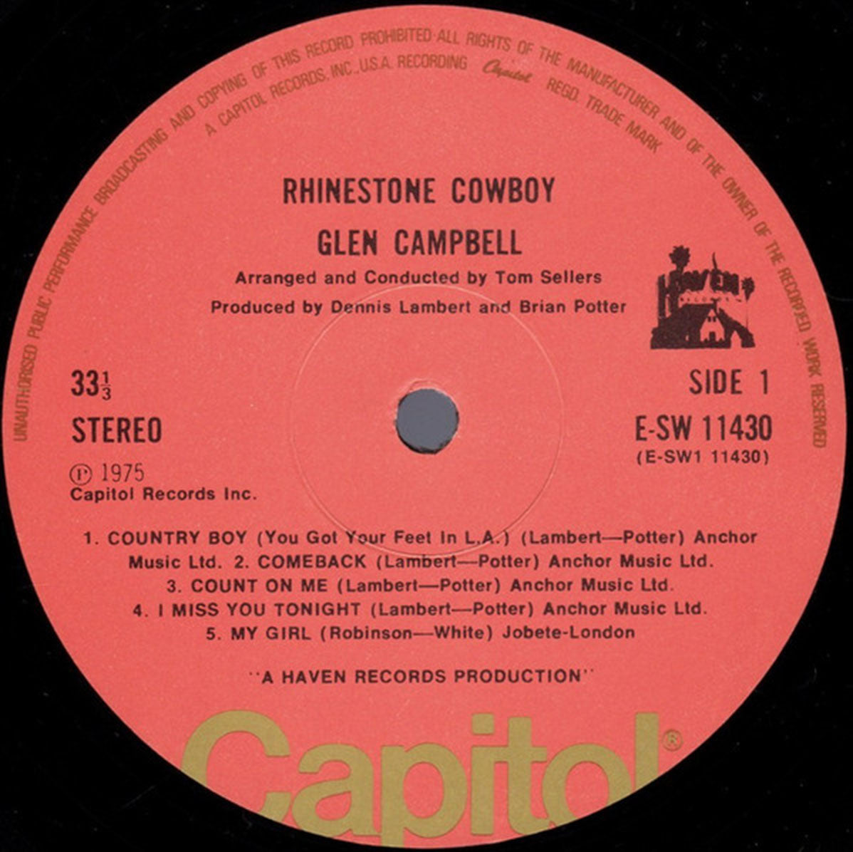 Glen Campbell – Rhinestone Cowboy - UK Pressing