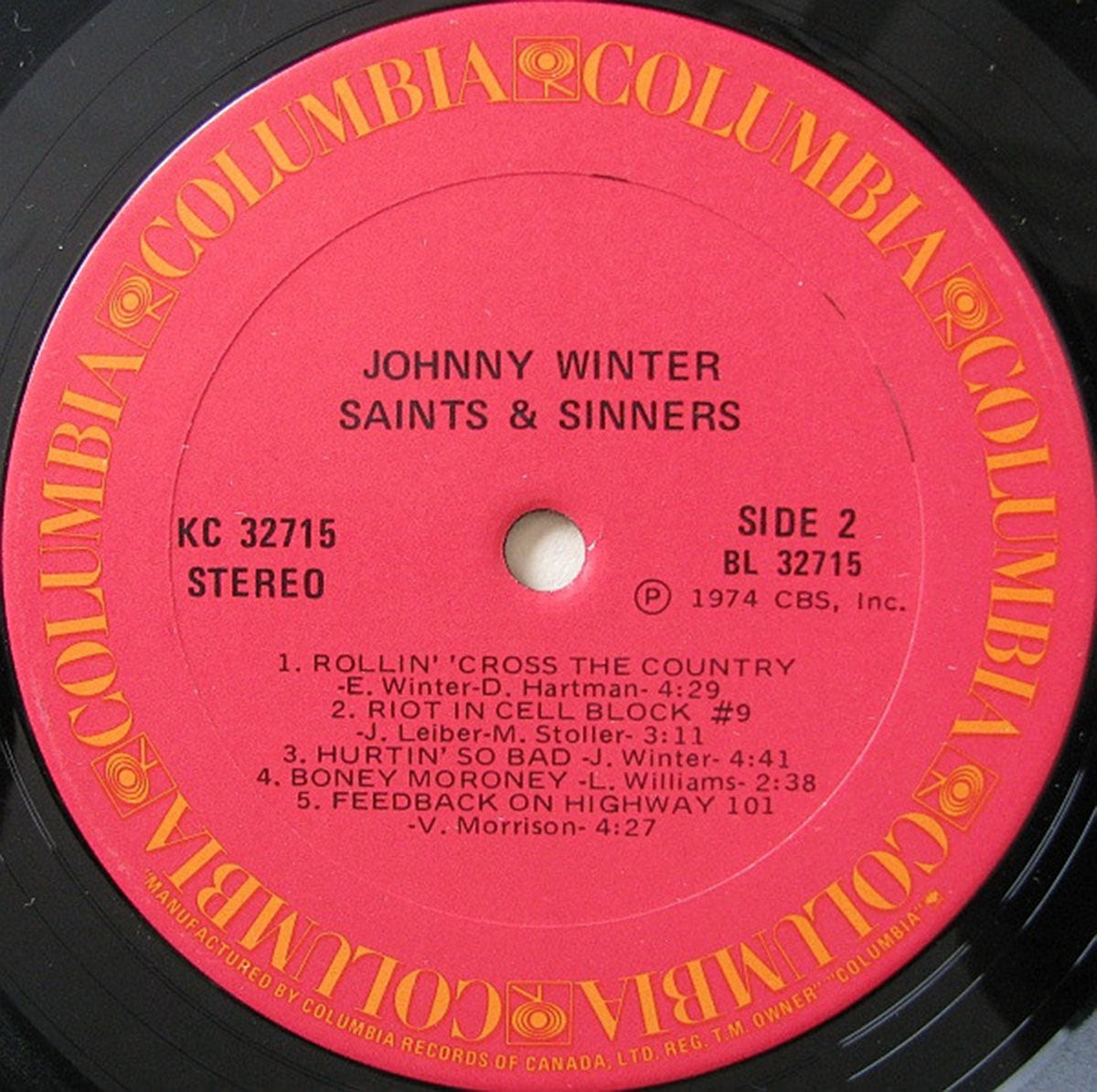 Johnny Winter Saints & Sinners Vinyl Pursuit Inc
