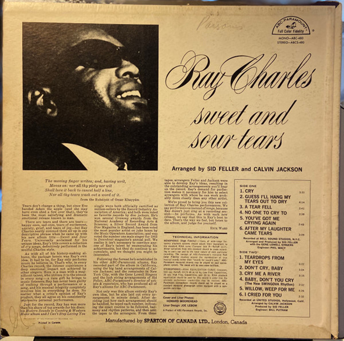 Ray Charles – Sweet & Sour Tears -  1964 MONO