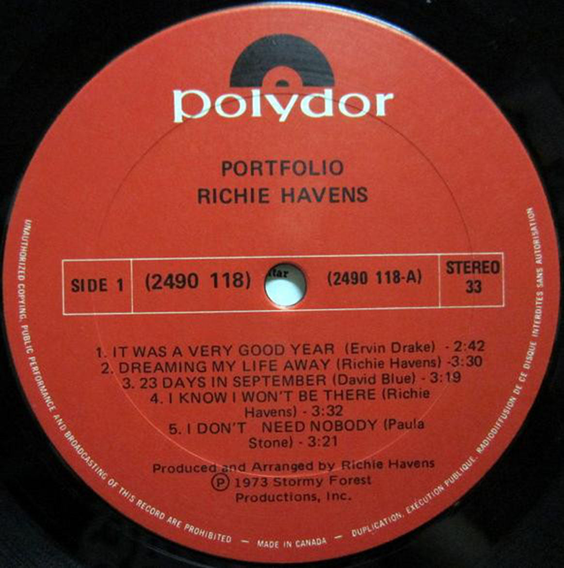Richie Havens – Portfolio - 1973 Pressing