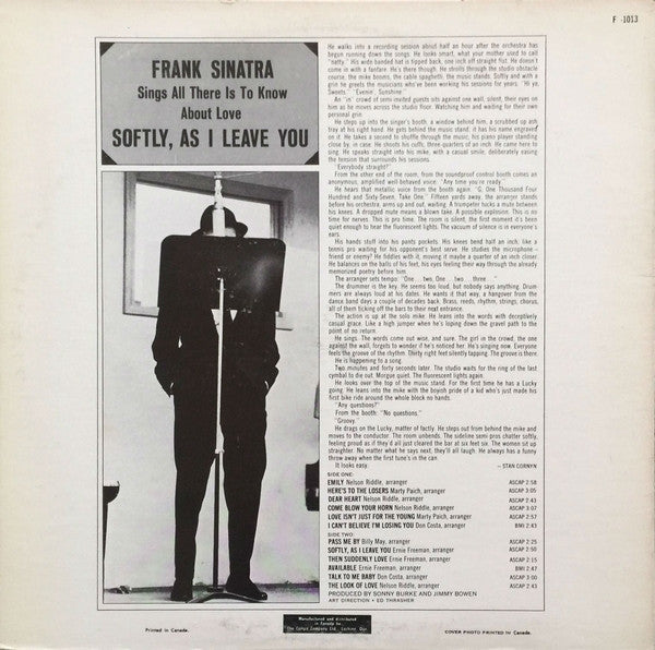 Sinatra – Softly, As I Leave You - 1964 MONO Pressing