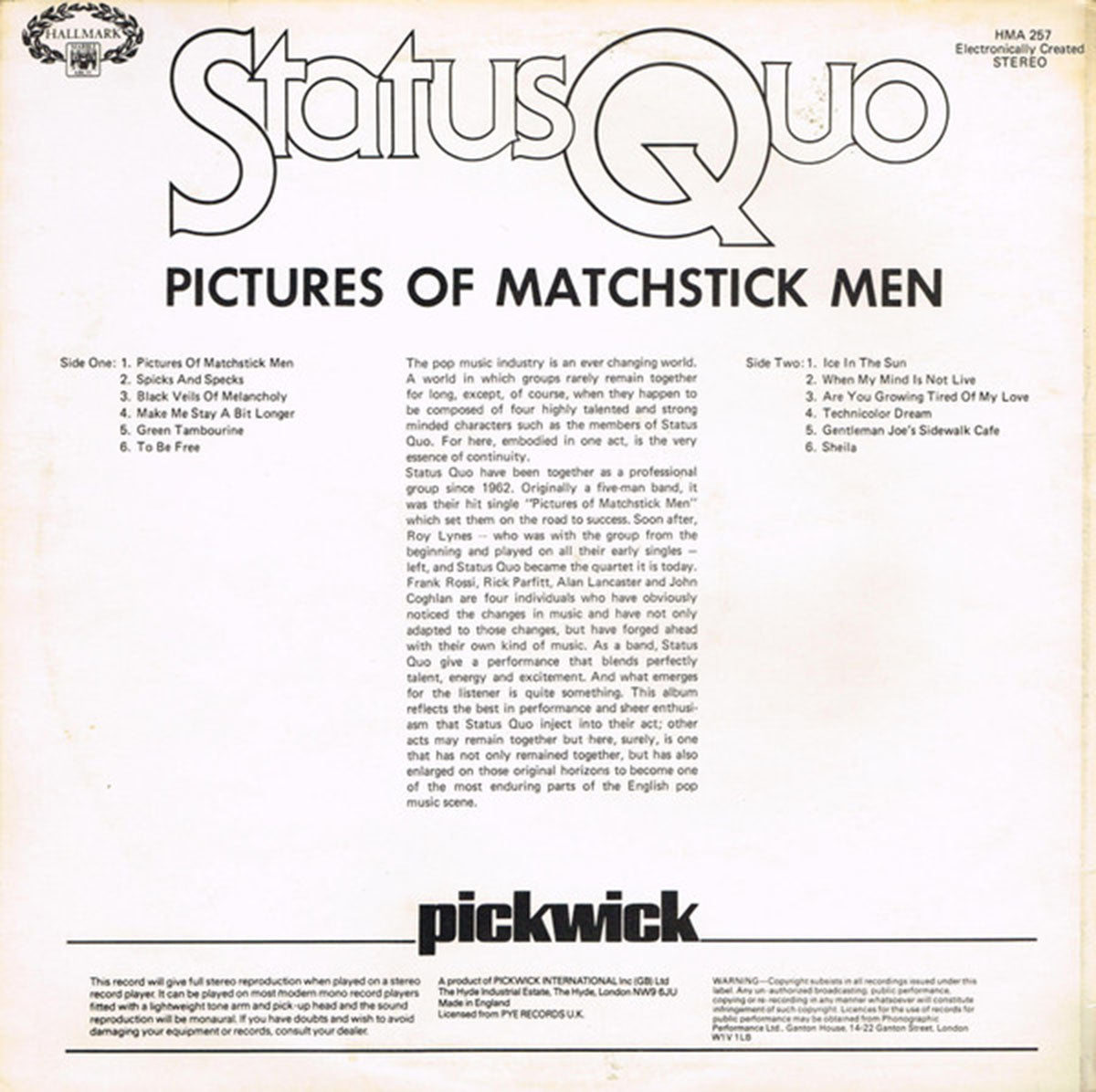 Status Quo – Pictures Of Matchstick Men - UK Pressing
