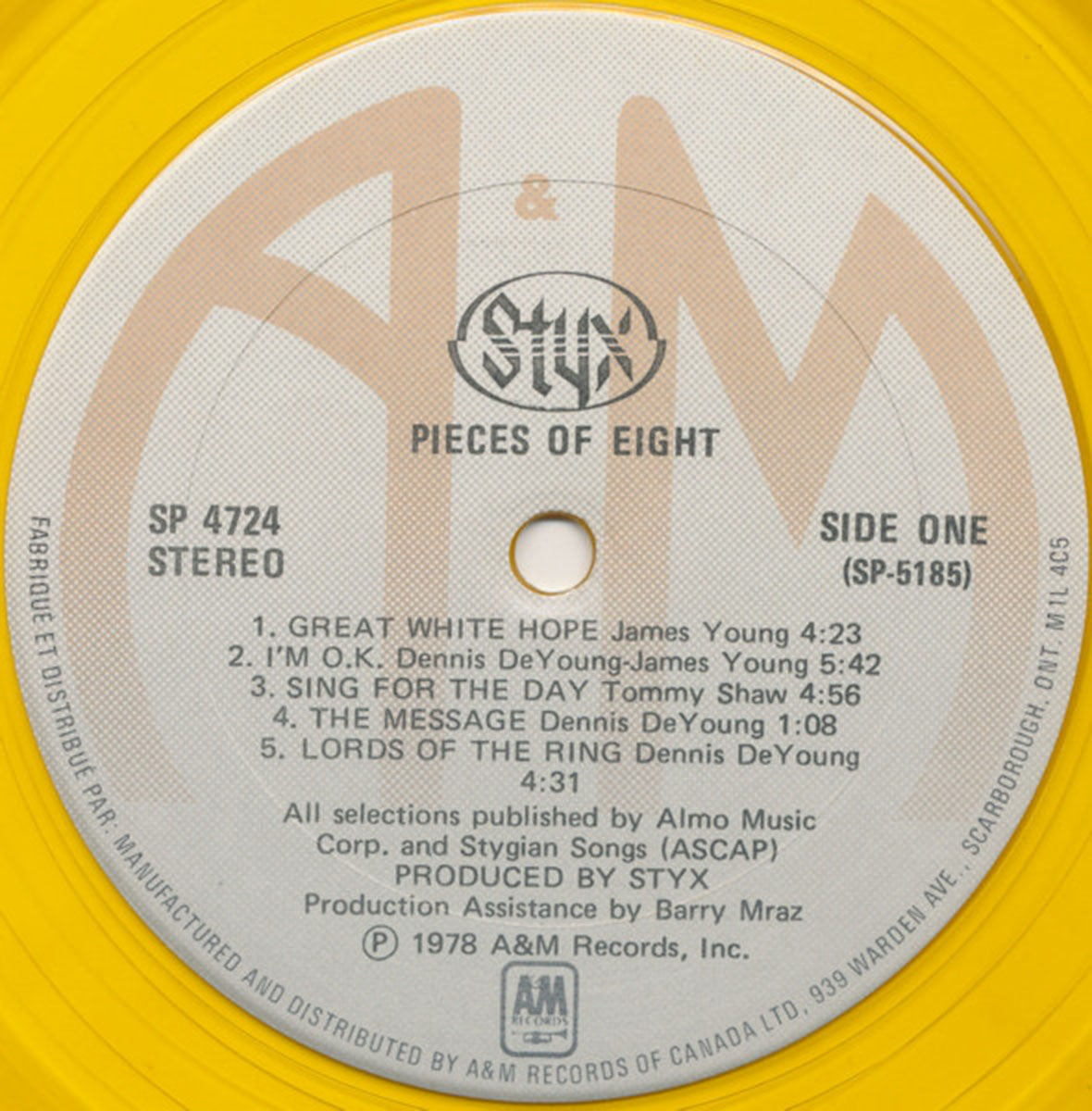 Styx ‎– Pieces Of Eight - 1978 Gold Vinyl!