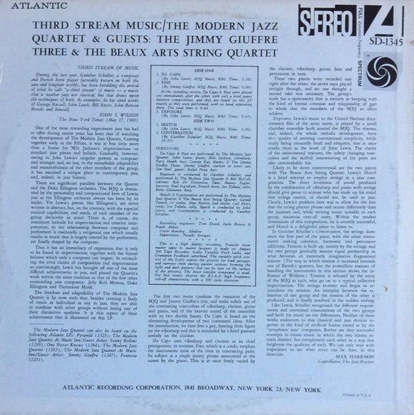 The Modern Jazz Quartet & Guests The Jimmy Giuffre Three & The Beaux Arts String Quartet – Third Stream Music  US Pressing