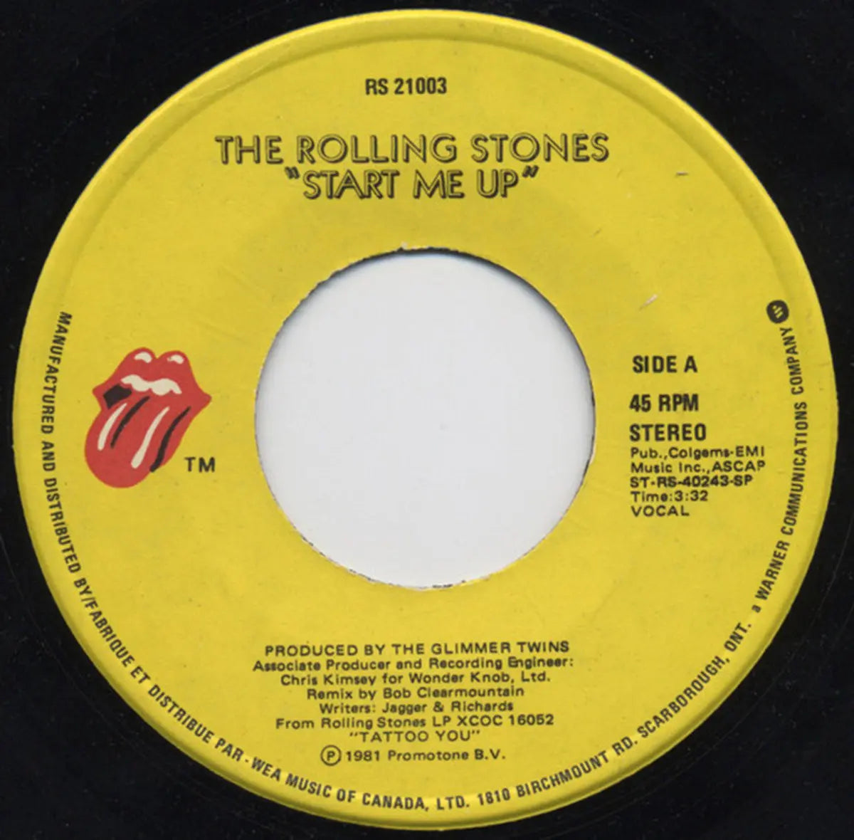 The Rolling Stones ‎– Start Me Up - 45 RPM - 1981 VinylPursuit.com