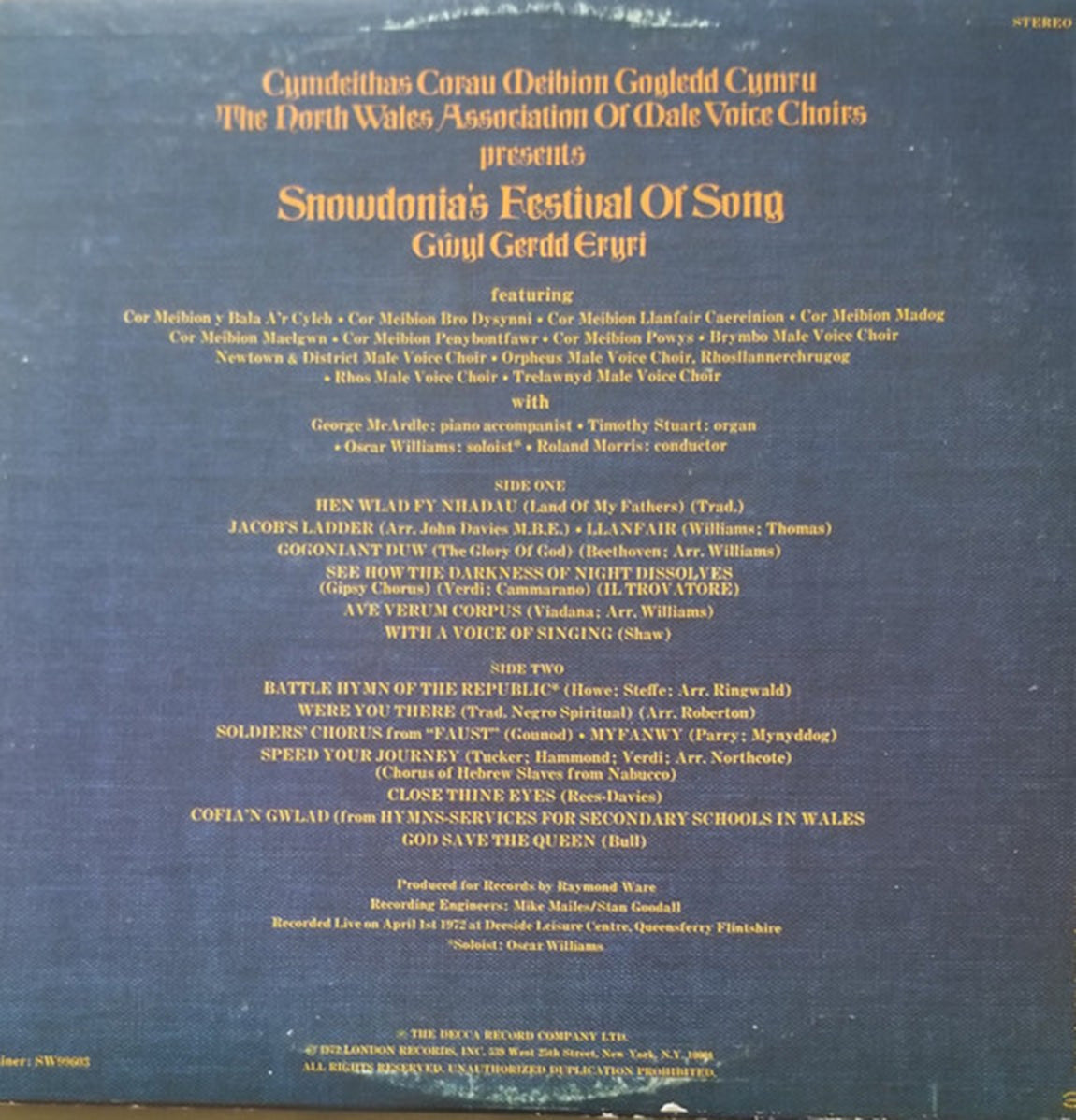 Snowdonia's Festival Of Song - Music of Wales - 1972 Rare